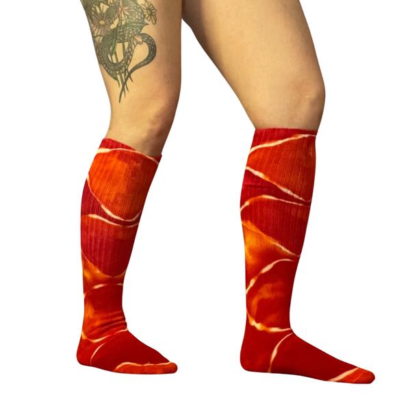 Ice Dyed Bamboo Socks - Tie Dye Stockings - Red Yellow Orange (One Size) - Picture 4 of 8